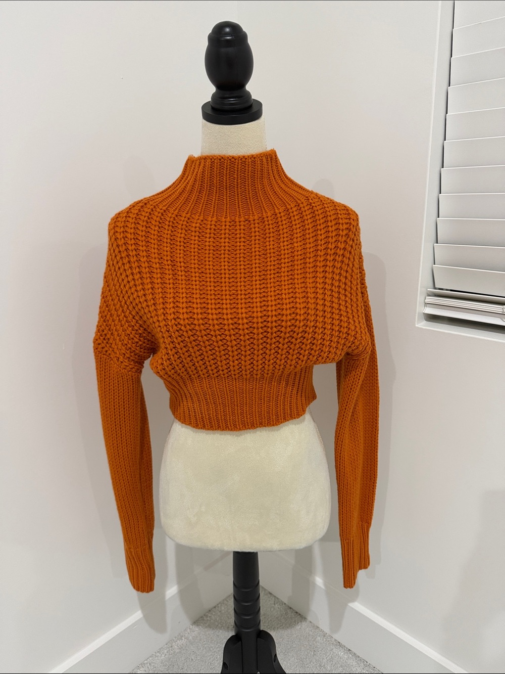 SHEIN Burnt Orange Cropped Turtleneck Sweater